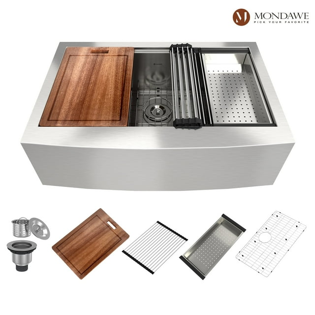 33-in x 22-in Farmhouse Sink,304 Stainless Steel Workstation Kitchen Sink, Ledge Kitchen Sink Single Bowl Apron front Kitchen Sink