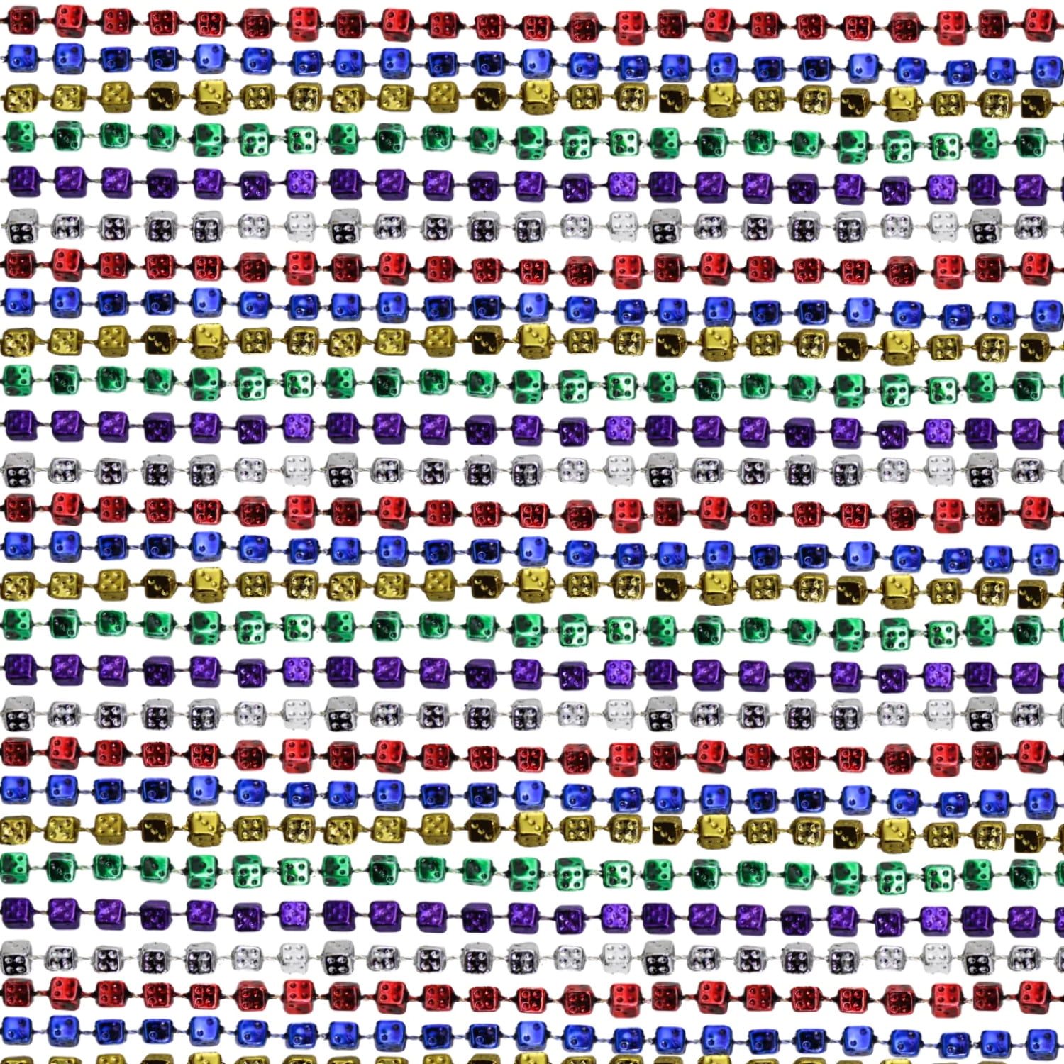 MARDI GRAS SPOT 33 inch 7mm dice metallic 6 color mardi gras beads - 6 dozen (72 necklaces)