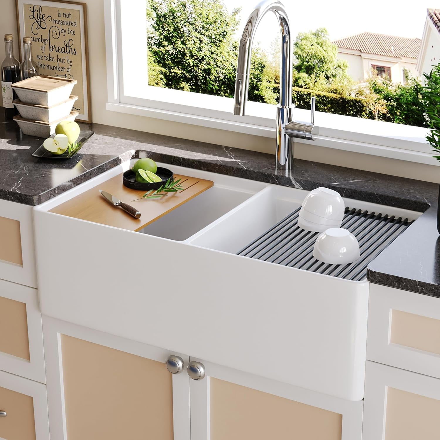 33 inch Farmhouse Sink, DeerValley 33" L x 20" W Double Bowl Farmhouse