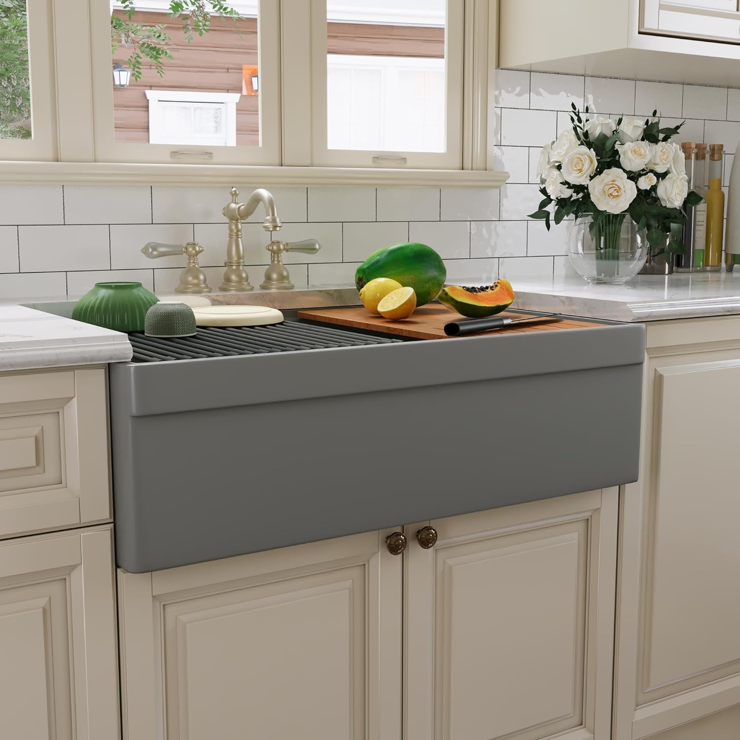 33 inch Farmhouse Sink, DeerValley 33" L x 20" W Double Bowl Farmhouse