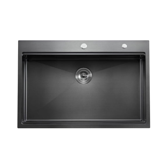 33 inch Kitchen Sink Workstation, 304 Stainless Steel, Single Bowl Drop-In Sink with Ledge & Accessories, Nano Black Finish, RV/Bar Sink