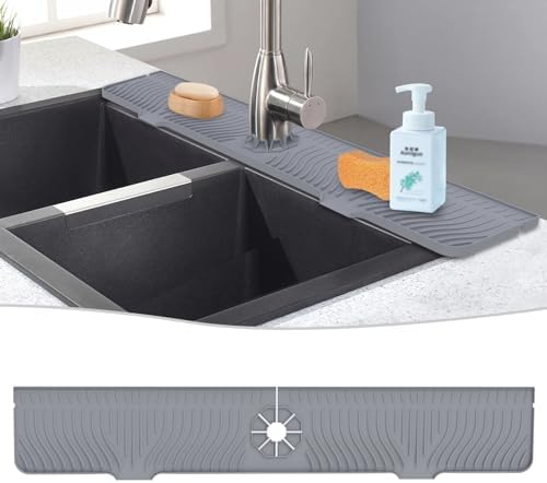 33 inch Sink Splash Guard Mat, Silicone Faucet Handle Drip Catcher Tray ...