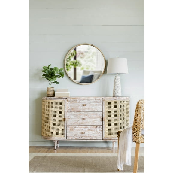 33-inch Tall Entertainment Cabinet With Cane Doors And Stylish Finish Console Table Look
