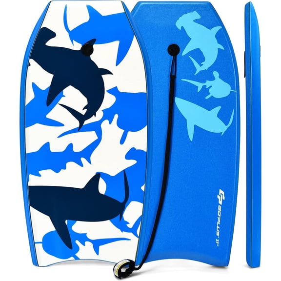 33 inch lightweight surfboard with EPS inner core and anti slip XPE surface, HDPE smooth bottom plate, and free safety wrist rope for children, teenagers, and adults.Universal beach board﻿