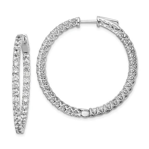 33 mm Sterling Silver Rhodium-Plated CZ 66 Stones In & Out Hinged Hoop Polished Earrings
