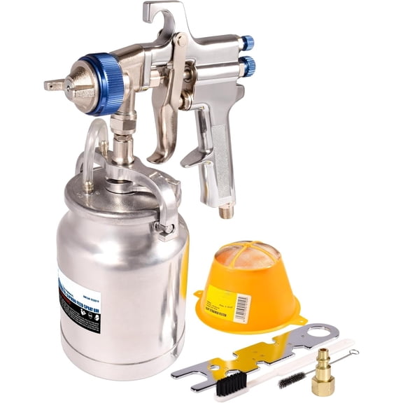 33 oz Siphon Feed Spray Gun - 2.5mm Nozzle for Spraying Oil-Based or Latex Paints, with Filtering and Cleaning Kits