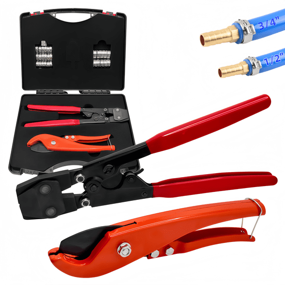 33-piece set Pex Crimping Clamp Cinch Tool and Pipe Hose Cutter, Pipe Fitting Crimper Tool Kit Meets ASTM F2098 for 3/8" to 1" Stainless Steel Clamps Including 20pcs 1/2", 10pcs 3/4" Clamps With