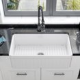 thumbnail image 1 of 33" x 18" White Fireclay Farmhouse Single Bowl Kitchen Sink with Basket Strainer and Bottom Grid, 1 of 7