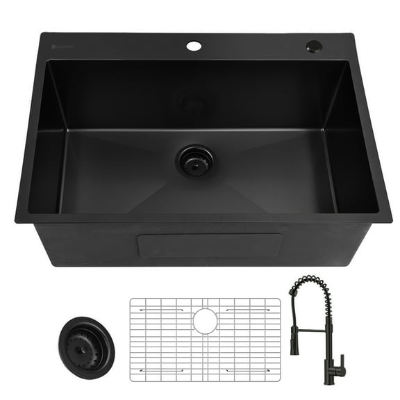 33"x 22" Gunmetal Black Drop-in Kitchen Sink, 18 Gauge Topmount Sink with Accessories & Faucet