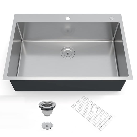 33 x 22 Inch Drop-In Kitchen Sink, T304 Stainless Steel Single Bowl Top ...