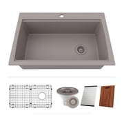 32" x 22" Workstation Sink, Single Bowl Kitchen Sinks, Drop in Kitchen Sink, Granite Composite Kitchen Sink, Quartz Undermount Sink, Galaxy Concrete Kitchen Sink, Grid, Strainer, Flange LP-750TM-C
