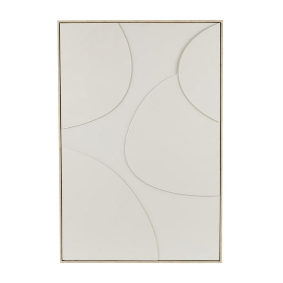 33" x 49" Geometric Framed Wall Art with Abstract Circles and Brown Wooden Frame, by DecMode