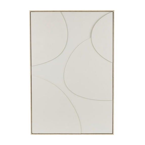 33" x 49" Geometric Framed Wall Art with Abstract Circles and Brown Wooden Frame, by DecMode