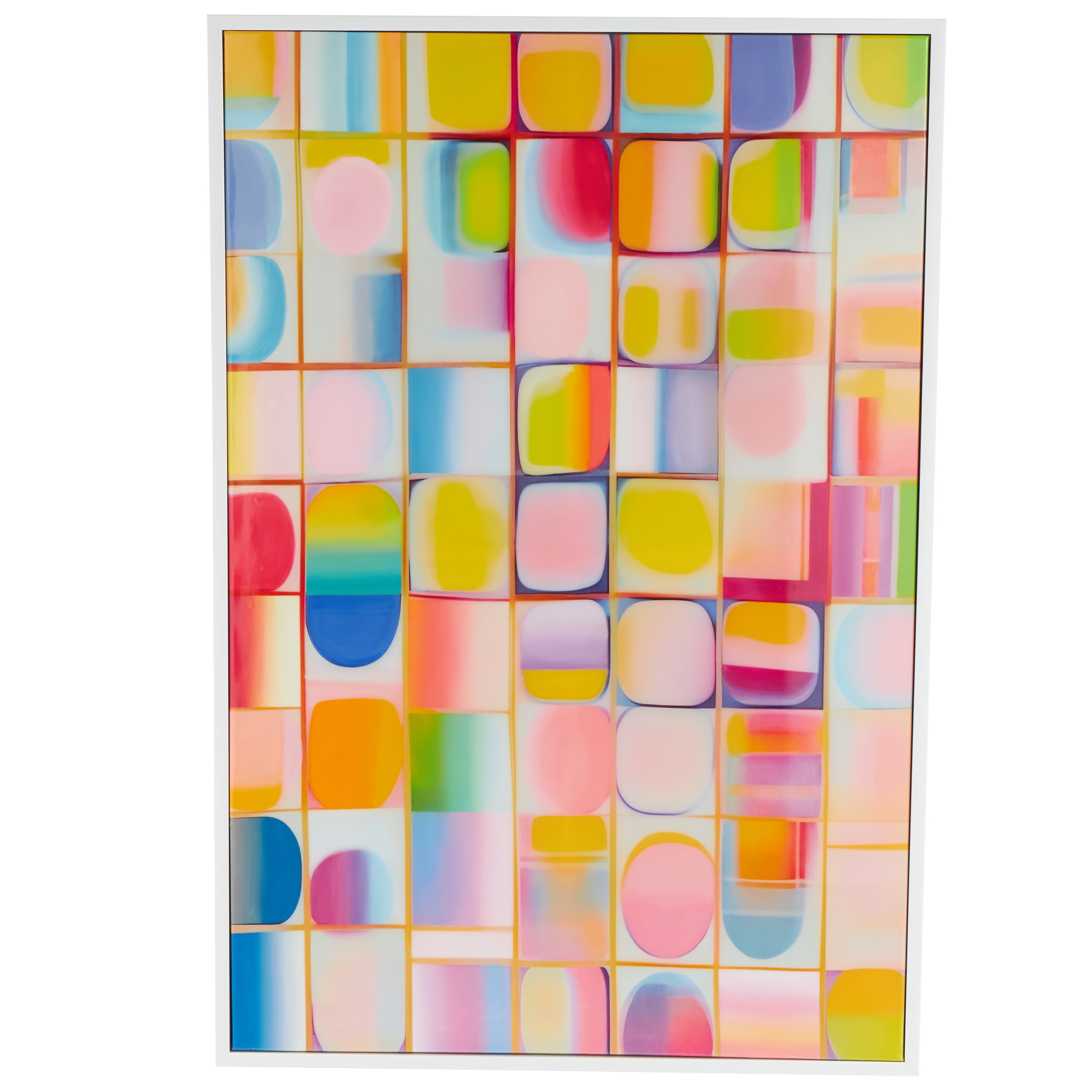 33" x 49" Ombre Square Pop Art Geometric Framed Wall Art with White Frame, by DecMode