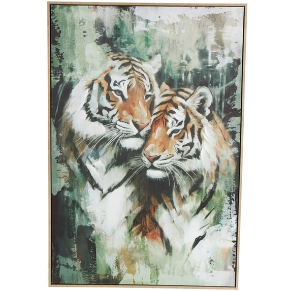 33" x 49" Shaded Tiger Framed Wall Art with Green Accents, by DecMode