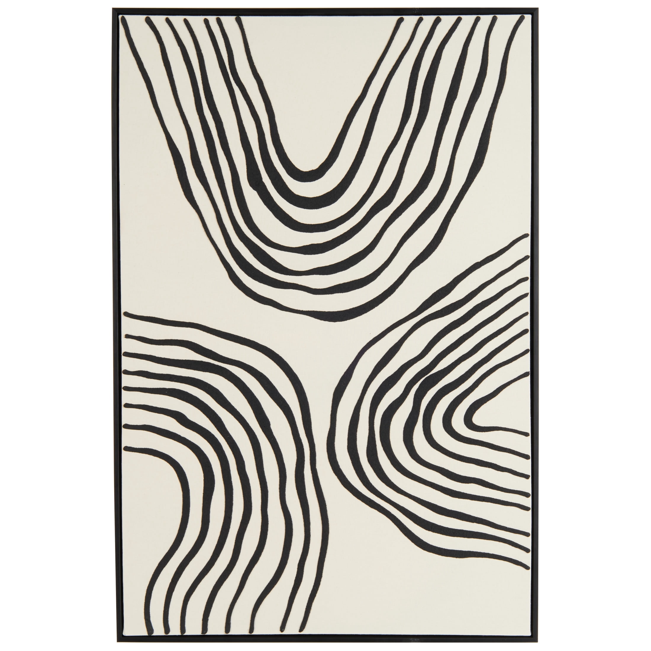 33" x 49" Wavy Line Abstract Framed Wall Art with Black Wooden Frame, by DecMode