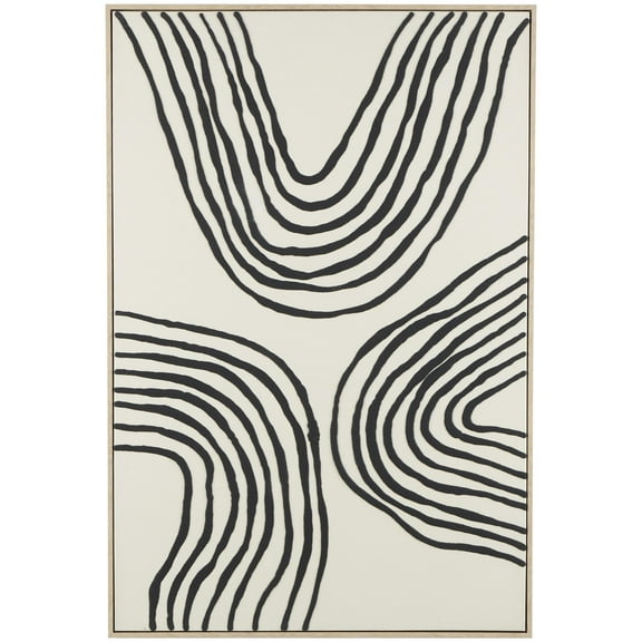 33" x 49" Wavy Line Abstract Framed Wall Art with Black Wooden Frame, by DecMode