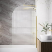 33" x 58" Frameless Shower Door in Brushed Gold, Water Repellent Glass Shower Door with Seal Strip Parts and Handle, 3/8 inch Glass Hinged Bathtub Shower Door