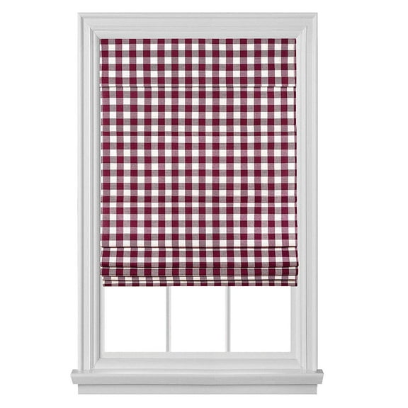 Achim Home Furnishing: Buffalo Plaid Checked Cordless Blackout Roman Window Shades: 33" (Width) x 64" (Length), Burgundy