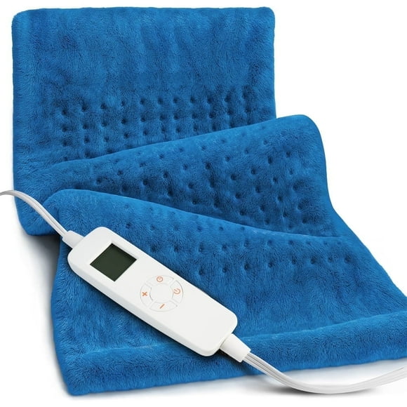 33"x17" Heating Pad Portable Heating Pad for Shoulder Neck, 3 Timer & 6 Temperature Controller, Blue