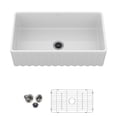 thumbnail image 1 of 33"x18" Rectangular Fireclay/Creamic Single Bowl Farmhouse Apron Kitchen Sink with Bottom Grid and Drain Strainer, 1 of 8