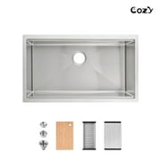 33″x19″ Stainless Steel Kitchen Sink, Single Bowl, Undermount Handmade Sink in Brushed, with Cutting Board, Colander, SS-BR07D-331908