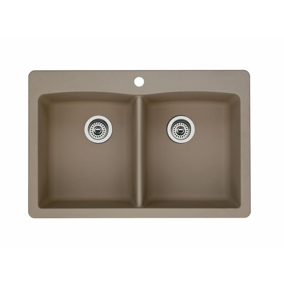 33"x22" Diamond Silgranit Equal Doubl Bowl Kitchen Sink, Truffle