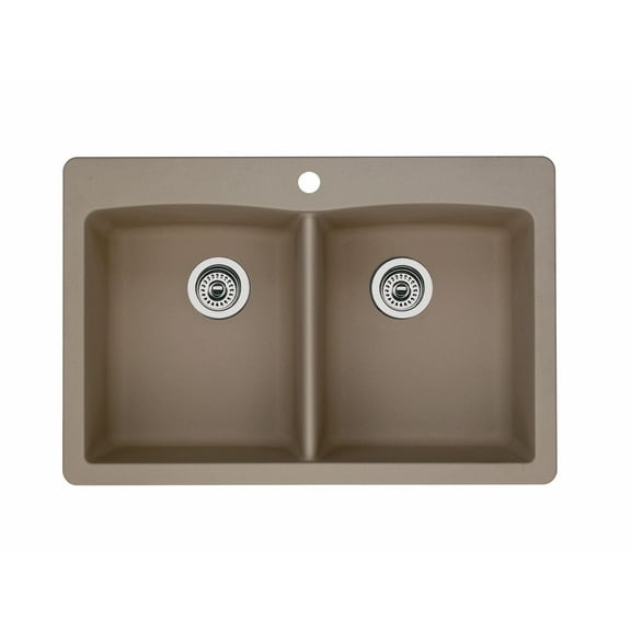 33"x22" Diamond Silgranit Equal Doubl Bowl Kitchen Sink, Truffle