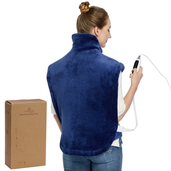 33"x22" Heated Pad for Back Pain Electric Weighted Heating Pads with Auto Shut off Large, Full Body Back Heat Pad Fast Heating, 4 Temperature Settings, Navy Blue