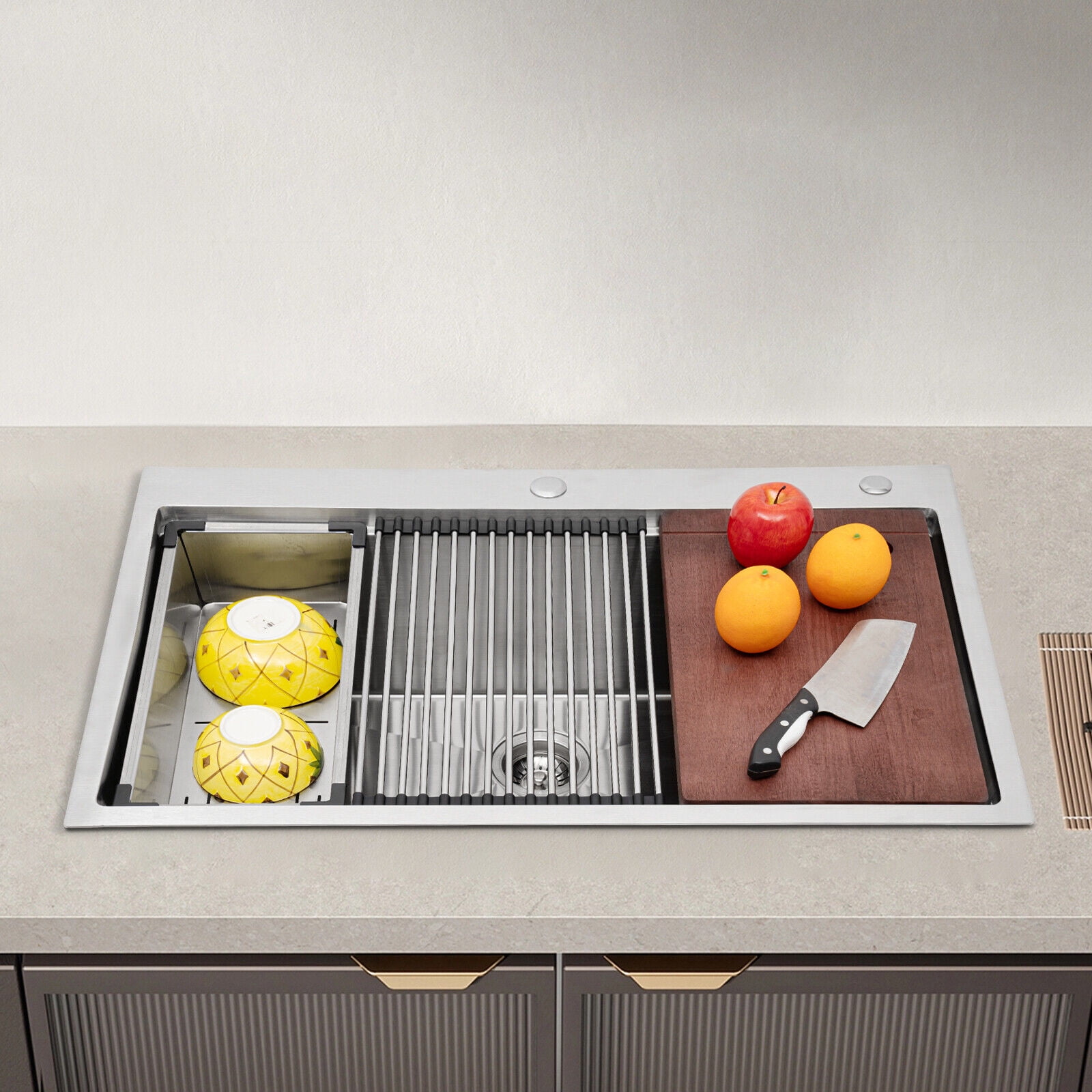 33"x22" Single Bowl Undermount Workstation Kitchen Stainless Steel Sink