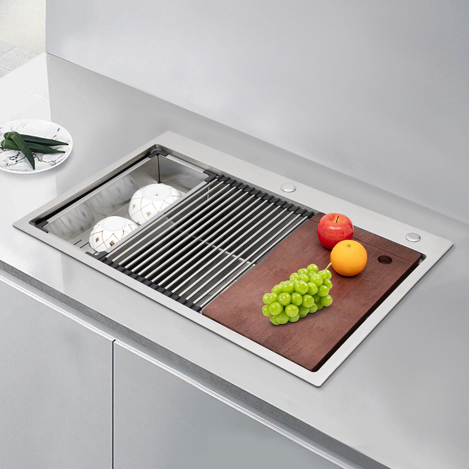 33"x22" Single Bowl Undermount Workstation Kitchen Stainless Steel Sink