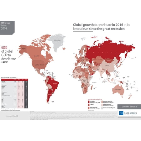 33"x24" Heavyweight Photo Paper Quality Poster: Economic Map - GDP forecast Outlook 2016