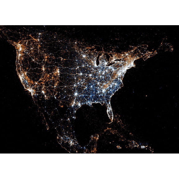 33"x24" Heavyweight Photo Paper Quality Poster: North American detail map of and locations Red dots are locations of pictures. Blue dots are locations of tweets. White dots are loca