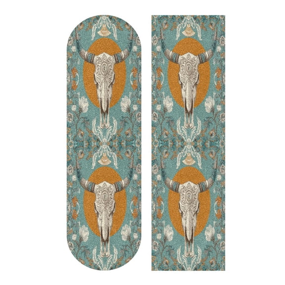 33"x9" Skateboard Grip Tape Protector Sheets Nonslip Protection Griptape Sheet for Outdoor Sports Cow Sakull and Moon Pattern