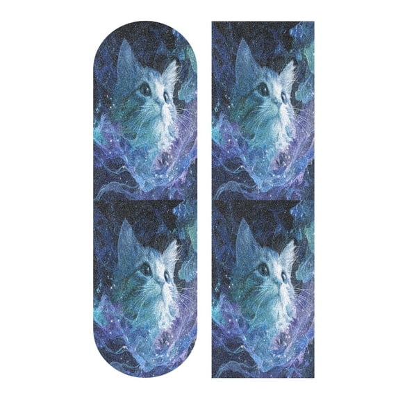 33"x9" Skateboard Grip Tape Protector Sheets Nonslip Protection Griptape Sheet for Outdoor Sports Cute Blue and White Cat
