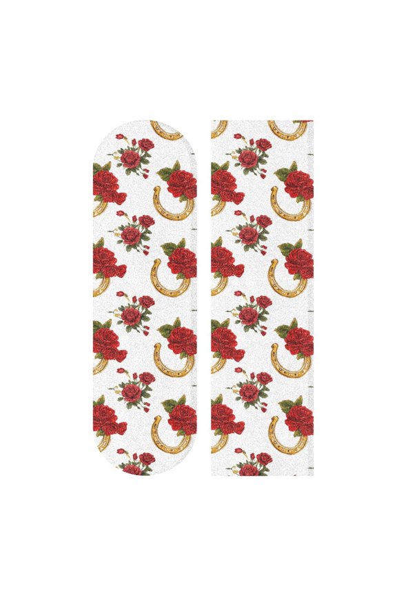 33"x9" Skateboard Grip Tape Protector Sheets Nonslip Protection Griptape Sheet for Outdoor Sports Horseshoe Pattern with Red Roses
