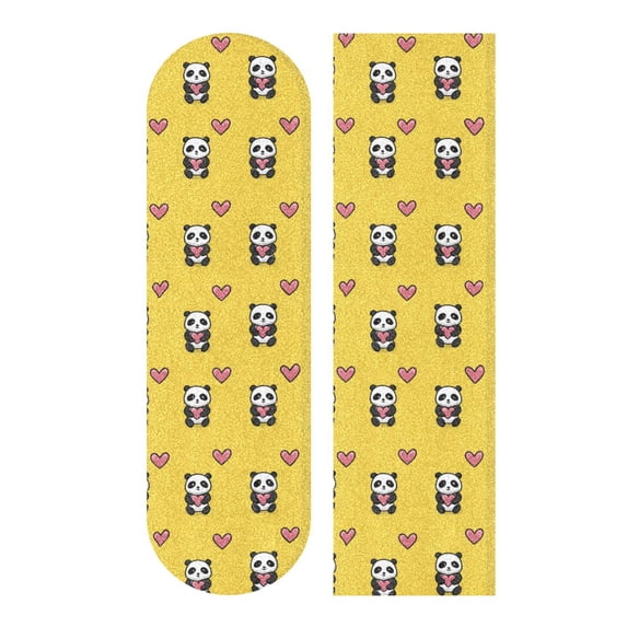 33"x9" Skateboard Grip Tape Protector Sheets Nonslip Protection Griptape Sheet for Outdoor Sports Panda Cartoon with Heart Pattern