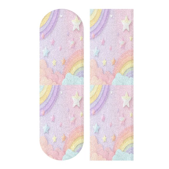33"x9" Skateboard Grip Tape Protector Sheets Nonslip Protection Griptape Sheet for Outdoor Sports Rainbow Stars and Cloud Pattern