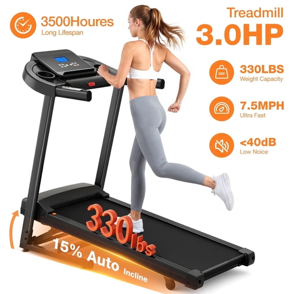 330-440lbs Capacity Treadmill for Home, Foldable Treadmill with 0-15% Auto Incline, Portable Treadmill Compact Foldable Walking Pad Treadmills with 7.5 MPH Speed