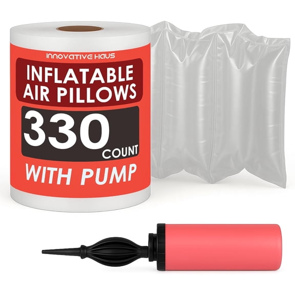 330 Count 4x8 Inflatable Air Pillows for Shipping to Fill Void in Package - Hand Pump Included. Packing Filler for Shipping. Packaging Air Bags - Great Purse Stuffers for Shape
