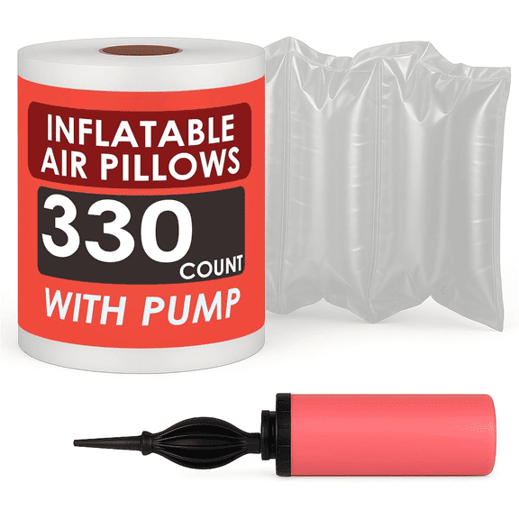330 Count 4x8 Inflatable Air Pillows for Shipping to Fill Void in Package - Hand Pump Included. Packing Filler for Shipping. Packaging Air Bags - Great Purse Stuffers for Shape