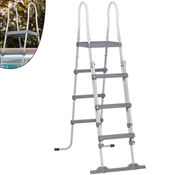 330 LBS A-Frame Pool Ladder, With Flip-Up Safety Buckle & Non-Slip Steps, Made Of Heavy-Duty Galvanized Steel, Sturdy & Durable, Fits 48" Or Lower Pool Walls