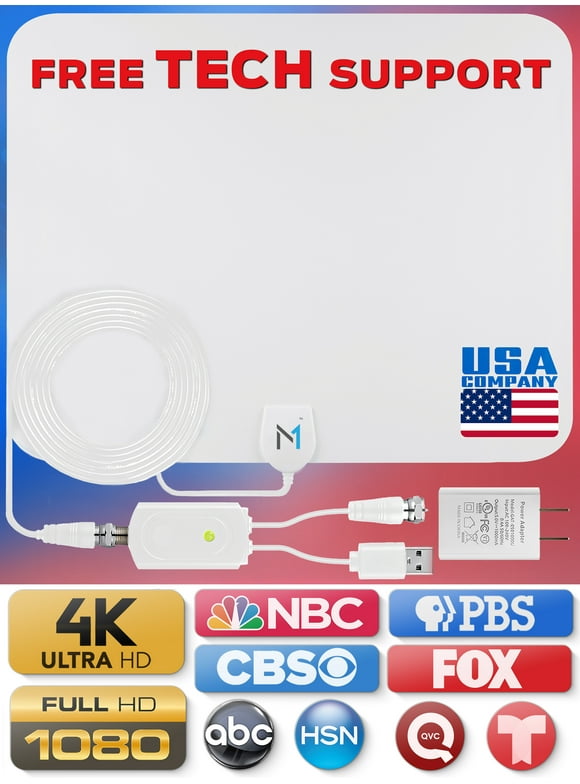 330 Mile Long Range Signal Reception HDTV White Indoor Antenna [Early Release 2024 Chipset], Signal Booster with 16.5 ft Coax Cable by Mata1-USA