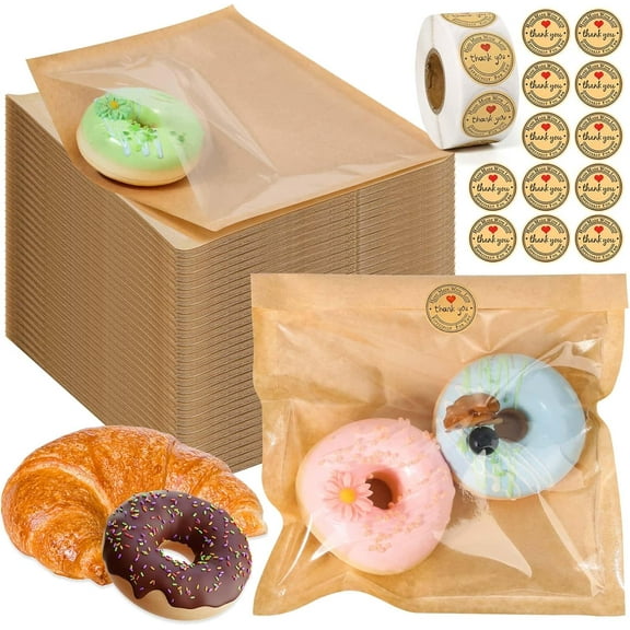 330 Pack Bakery Bags with Window, 7.5 x 7.1 Inches Bagel Bags, Paper Sandwich Bag, Parchment Paper Bag, Donut To Go, Bakery for Cookies, Snack, Waffle Cake Packaging