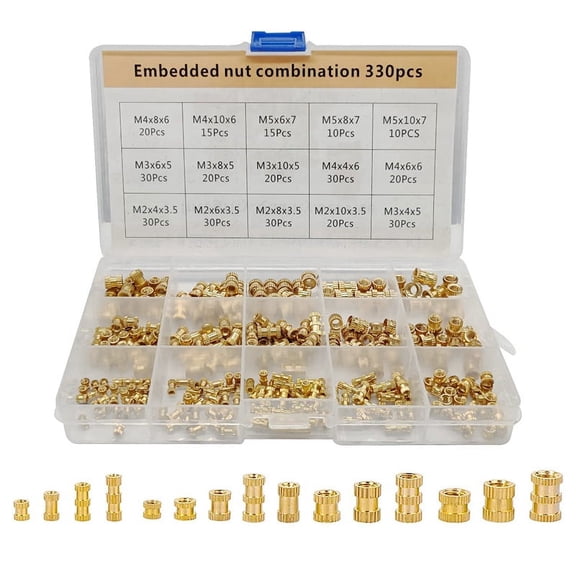 330 Pcs Brass Threaded Insert Nuts M2 M3 M5 Female Thread Knurled Nut Inserts Embedment Nut for 3D Printi
