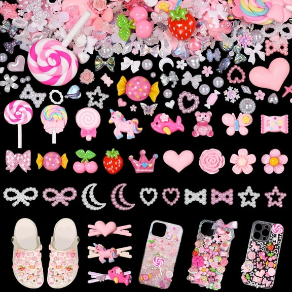 330 Pcs Junk Case Charms Kit, Junk Charms for Cases, Junk Phone Case Charm, Junk Case Kit Pink Charm Bulk Mixed Cute Slime Charms Set for DIY Crafts, Scrapbooking, Jewelry Making-S1