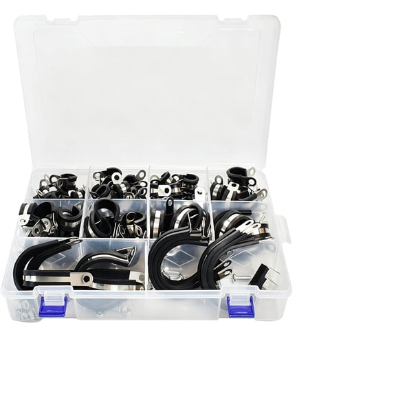 330 Pieces 304 Stainless Steel R-Type Rubber Cushioning Inserts - Insulating Pipe Clamps for 6-44 mm Hose Grip