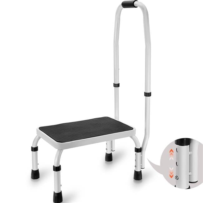 Adjustable Steel Step Stool with Handrail, Non-Slip Platform