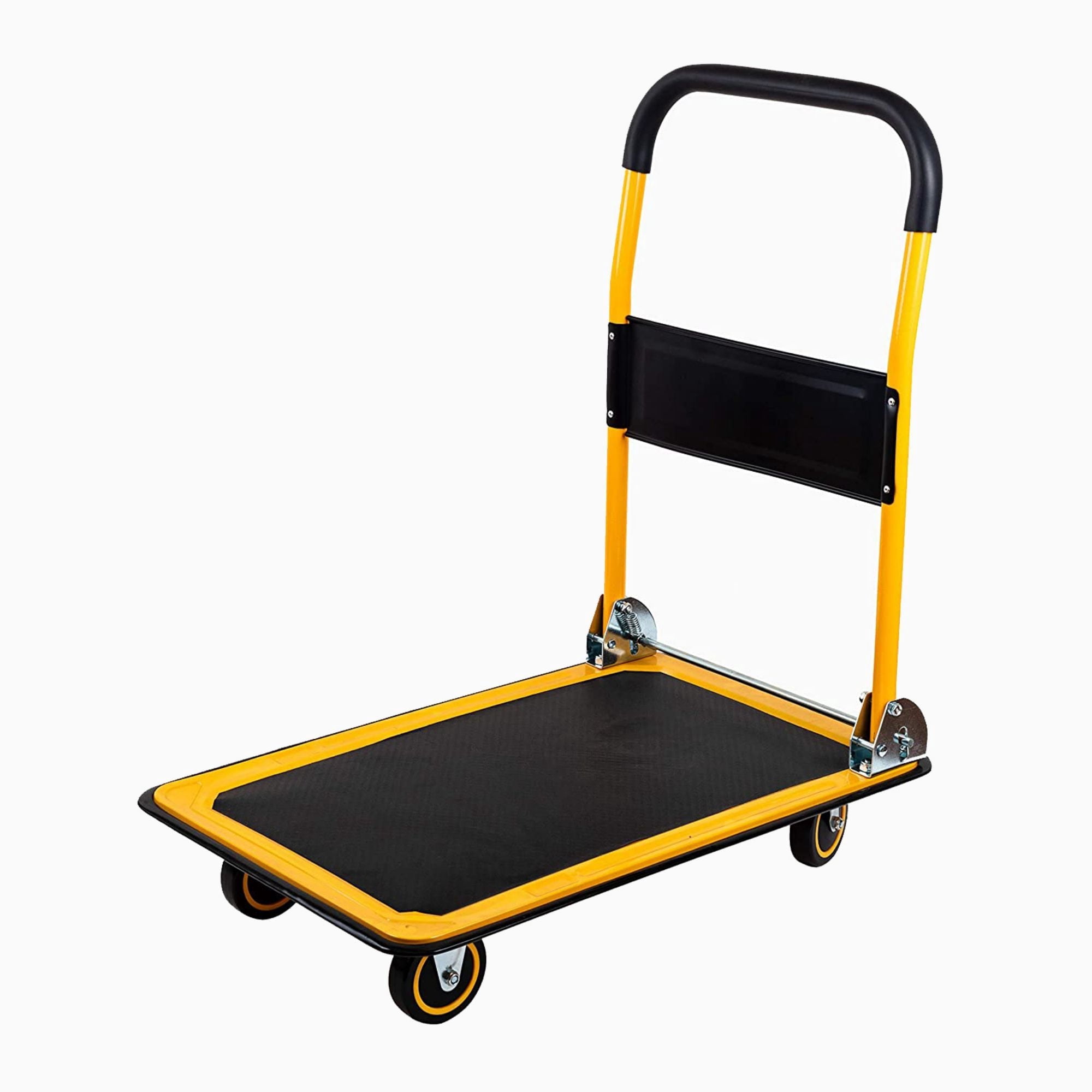 330 lbs Capacity Heavy Duty Folding Platform Truck, Flatbed Hand Cart Dolly with 4" Wheels, Non-Slip Surface, Easy to Push and Store, Yellow