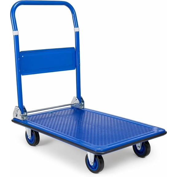 330 lbs Folding Platform Cart 28x18 In Push Cart Dolly with 360 Swivel Wheels Foldable Flatbed Hand Truck Blue